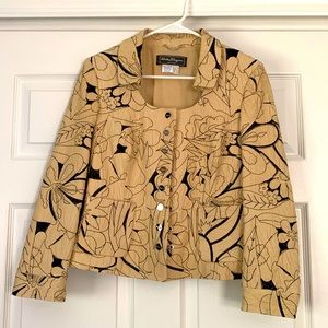 Salvatore Ferragamo nude leather jacket floral embroidery sz 8